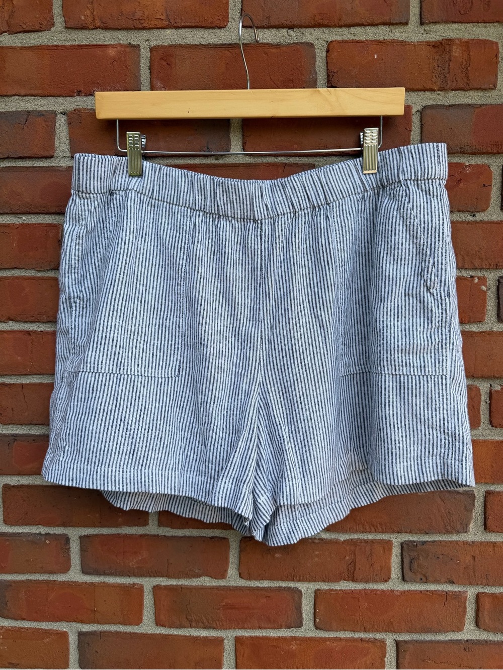 J. Crew White Blue Pinstripe Linen Viscose Shorts